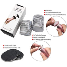 Load image into Gallery viewer, 60 PCS Replacement Sandpaper Disk for Electric Foot Polisher, 60 Mesh (Grit), 80 Mesh(Medium Sand), 100 Mesh(Fine Sand), 180 Mesh(Extra Fine Sand)