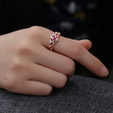 Load image into Gallery viewer, Women Crystal Ring Fashion Love Heart Crown Rhinestone Ring, Red diamond, Blue Diamond