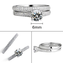 Load image into Gallery viewer, Silver Double Zircon Wedding Rings Set, 8, 9, 10, 11, 12, 13, 14, 15, 16, 17, 18, 19, 20, 21