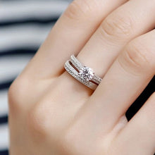 Load image into Gallery viewer, Silver Double Zircon Wedding Rings Set, 8, 9, 10, 11, 12, 13, 14, 15, 16, 17, 18, 19, 20, 21