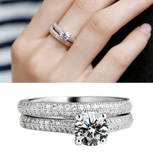 Load image into Gallery viewer, Silver Double Zircon Wedding Rings Set, 8, 9, 10, 11, 12, 13, 14, 15, 16, 17, 18, 19, 20, 21