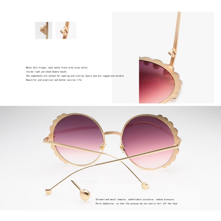 Women Sunglasses Metal Round Frame Pearl Embellished Sunglasses