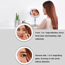 Load image into Gallery viewer, Desktop Double-SidedRound LED Luminous Makeup Mirror Liftable Magnifying Mirror, Plane + 3 Times Magnification(7-inch Battery Model), Plane + 5 Times Magnification(7-inch Battery Model), Plane + 7 Times Magnification(7-inch Battery Model)
