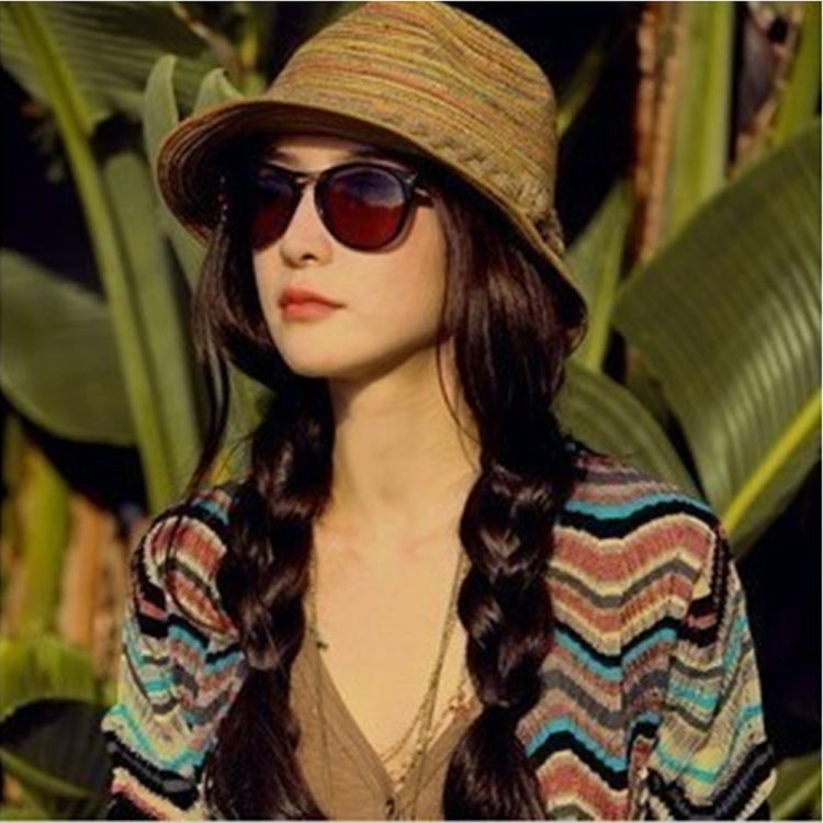 Colorful Striped Foldable Straw Hat Topee Bohemia Cap