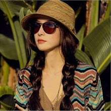 Load image into Gallery viewer, Colorful Striped Foldable Straw Hat Topee Bohemia Cap