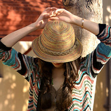 Load image into Gallery viewer, Colorful Striped Foldable Straw Hat Topee Bohemia Cap