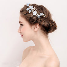 Load image into Gallery viewer, Fashion Flower Hair Combs Headdress Prom Bridal Wedding Hair Accessories Gold Leaves Hair Jewelry Hair Pins, Blue 1 flower, Blue 2 flower, Blue hair comb, Blue big size, Pink 1 flower, Pink 2 flower, Pink hair comb, Pink big zise, Purple 1 flower      ...