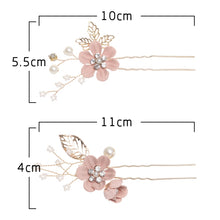 Load image into Gallery viewer, Fashion Flower Hair Combs Headdress Prom Bridal Wedding Hair Accessories Gold Leaves Hair Jewelry Hair Pins, Blue 1 flower, Blue 2 flower, Blue hair comb, Blue big size, Pink 1 flower, Pink 2 flower, Pink hair comb, Pink big zise, Purple 1 flower      ...