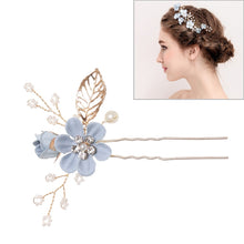Load image into Gallery viewer, Fashion Flower Hair Combs Headdress Prom Bridal Wedding Hair Accessories Gold Leaves Hair Jewelry Hair Pins, Blue 1 flower, Blue 2 flower, Blue hair comb, Blue big size, Pink 1 flower, Pink 2 flower, Pink hair comb, Pink big zise, Purple 1 flower      ...