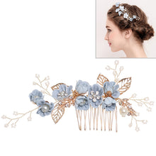 Load image into Gallery viewer, Fashion Flower Hair Combs Headdress Prom Bridal Wedding Hair Accessories Gold Leaves Hair Jewelry Hair Pins, Blue 1 flower, Blue 2 flower, Blue hair comb, Blue big size, Pink 1 flower, Pink 2 flower, Pink hair comb, Pink big zise, Purple 1 flower      ...