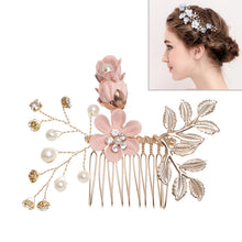 Load image into Gallery viewer, Fashion Flower Hair Combs Headdress Prom Bridal Wedding Hair Accessories Gold Leaves Hair Jewelry Hair Pins, Blue 1 flower, Blue 2 flower, Blue hair comb, Blue big size, Pink 1 flower, Pink 2 flower, Pink hair comb, Pink big zise, Purple 1 flower      ...