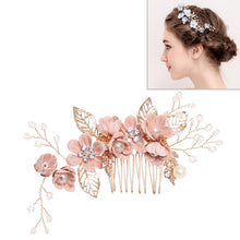 Load image into Gallery viewer, Fashion Flower Hair Combs Headdress Prom Bridal Wedding Hair Accessories Gold Leaves Hair Jewelry Hair Pins, Blue 1 flower, Blue 2 flower, Blue hair comb, Blue big size, Pink 1 flower, Pink 2 flower, Pink hair comb, Pink big zise, Purple 1 flower      ...