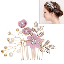 Load image into Gallery viewer, Fashion Flower Hair Combs Headdress Prom Bridal Wedding Hair Accessories Gold Leaves Hair Jewelry Hair Pins, Blue 1 flower, Blue 2 flower, Blue hair comb, Blue big size, Pink 1 flower, Pink 2 flower, Pink hair comb, Pink big zise, Purple 1 flower      ...