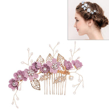Load image into Gallery viewer, Fashion Flower Hair Combs Headdress Prom Bridal Wedding Hair Accessories Gold Leaves Hair Jewelry Hair Pins, Blue 1 flower, Blue 2 flower, Blue hair comb, Blue big size, Pink 1 flower, Pink 2 flower, Pink hair comb, Pink big zise, Purple 1 flower      ...