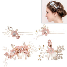 Load image into Gallery viewer, Fashion Flower Hair Combs Headdress Prom Bridal Wedding Hair Accessories Gold Leaves Hair Jewelry Hair Pins, Blue 1 flower, Blue 2 flower, Blue hair comb, Blue big size, Pink 1 flower, Pink 2 flower, Pink hair comb, Pink big zise, Purple 1 flower      ...