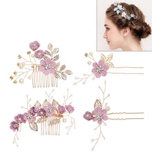 Load image into Gallery viewer, Fashion Flower Hair Combs Headdress Prom Bridal Wedding Hair Accessories Gold Leaves Hair Jewelry Hair Pins, Blue 1 flower, Blue 2 flower, Blue hair comb, Blue big size, Pink 1 flower, Pink 2 flower, Pink hair comb, Pink big zise, Purple 1 flower      ...