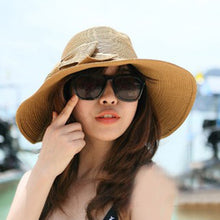 Load image into Gallery viewer, Girls Large Wide Brim Vintage Floppy Summer Beach Sports Cap Straw Hat Summer Travel Hat