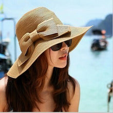 Load image into Gallery viewer, Girls Large Wide Brim Vintage Floppy Summer Beach Sports Cap Straw Hat Summer Travel Hat