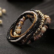 Load image into Gallery viewer, Women Four Seasons Bohemian Multi-layer Beaded Elastic Bracelet, black, light blue, brown, yellow, pink, light green