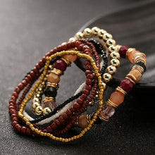 Load image into Gallery viewer, Women Four Seasons Bohemian Multi-layer Beaded Elastic Bracelet, black, light blue, brown, yellow, pink, light green