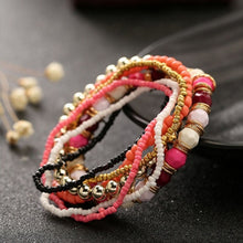 Load image into Gallery viewer, Women Four Seasons Bohemian Multi-layer Beaded Elastic Bracelet, black, light blue, brown, yellow, pink, light green