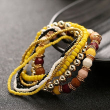 Load image into Gallery viewer, Women Four Seasons Bohemian Multi-layer Beaded Elastic Bracelet, black, light blue, brown, yellow, pink, light green