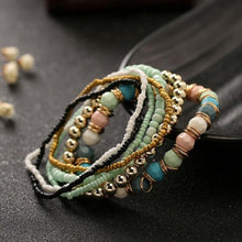 Load image into Gallery viewer, Women Four Seasons Bohemian Multi-layer Beaded Elastic Bracelet, black, light blue, brown, yellow, pink, light green
