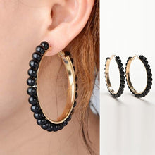 Load image into Gallery viewer, 1 Pair Girls Hoop Pearl Earring With Big Circle, Black, White, Black and White