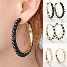 Load image into Gallery viewer, 1 Pair Girls Hoop Pearl Earring With Big Circle, Black, White, Black and White