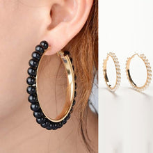 Load image into Gallery viewer, 1 Pair Girls Hoop Pearl Earring With Big Circle, Black, White, Black and White