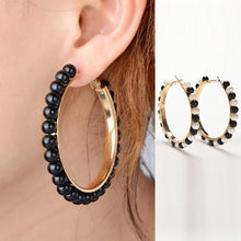 Load image into Gallery viewer, 1 Pair Girls Hoop Pearl Earring With Big Circle, Black, White, Black and White