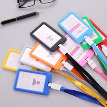 Load image into Gallery viewer, 3 PCS Credit Card Holders PU Bank Card Neck Strap Bus Card ID Card Holder Identity Badge with Lanyard, Black, Pink, Gray, Green, Red, Yellow, Light Blue, Orange, Sapphire Blue