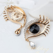Load image into Gallery viewer, Fashion Angel Tears Brooch Pin Diamond Eyelash Corsage, Golden white diamond blue eyes, Golden white diamonds and black eyes, Silver white diamond blue eyes, Silver and white diamonds