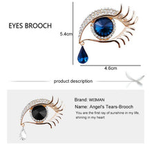 Load image into Gallery viewer, Fashion Angel Tears Brooch Pin Diamond Eyelash Corsage, Golden white diamond blue eyes, Golden white diamonds and black eyes, Silver white diamond blue eyes, Silver and white diamonds