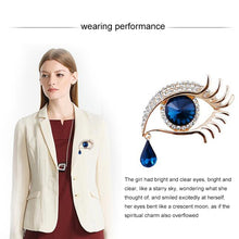 Load image into Gallery viewer, Fashion Angel Tears Brooch Pin Diamond Eyelash Corsage, Golden white diamond blue eyes, Golden white diamonds and black eyes, Silver white diamond blue eyes, Silver and white diamonds