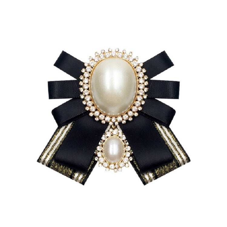 Women Pearl Bow-knot Bow Tie Cloth Brooch Clothing Accessories