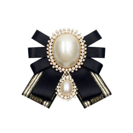 Women Pearl Bow-knot Bow Tie Cloth Brooch Clothing Accessories