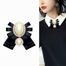 Load image into Gallery viewer, Women Pearl Bow-knot Bow Tie Cloth Brooch Clothing Accessories