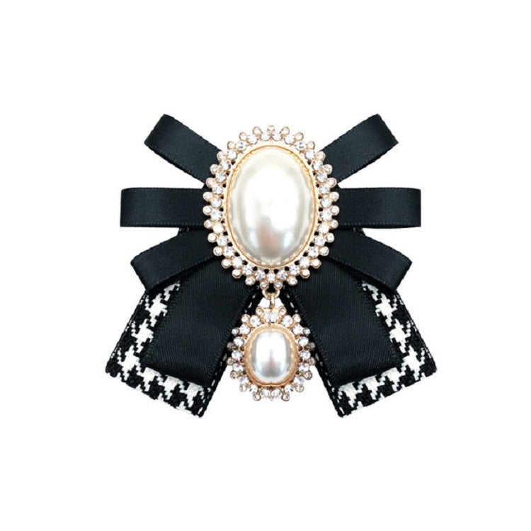 Women Pearl Bow-knot Bow Tie Cloth Brooch Clothing Accessories