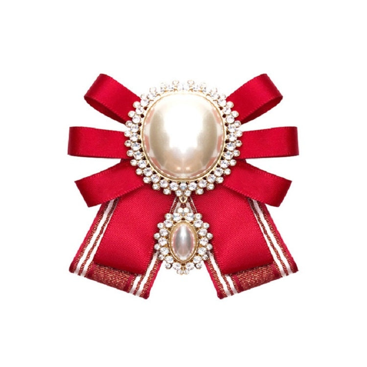 Women Pearl Bow-knot Bow Tie Cloth Brooch Clothing Accessories