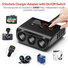 Load image into Gallery viewer, TR12 100W Car Cigarette Lighter One Drag Three With Switch Voltage Display 4USB Car Cigarette Lighteri, TR12 (Black), TR12