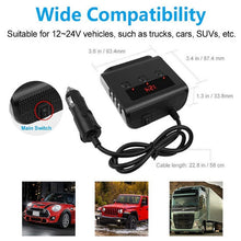 Load image into Gallery viewer, TR12 100W Car Cigarette Lighter One Drag Three With Switch Voltage Display 4USB Car Cigarette Lighteri, TR12 (Black), TR12