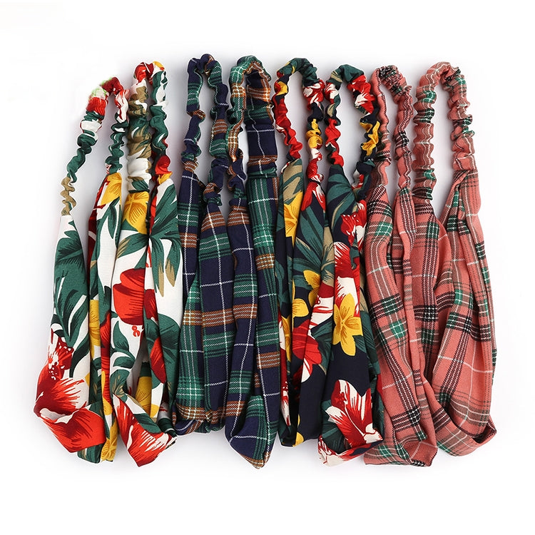 5 PCS Retro Floral Printed Ladies Classic Cross Hair Bands