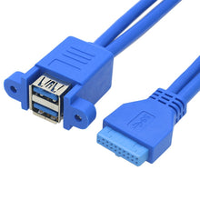 Load image into Gallery viewer, Motherboard 20pin Turn Double USB3.0 Extension Cable  with Ear Baffle Cable, Blue