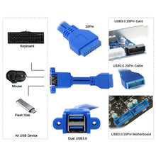 Load image into Gallery viewer, Motherboard 20pin Turn Double USB3.0 Extension Cable  with Ear Baffle Cable, Blue