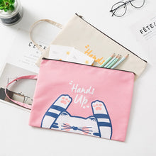 Load image into Gallery viewer, Cute Small Fresh Cartoon Cat A4 File Bag School Office Supplies Canvas Storage Bag
