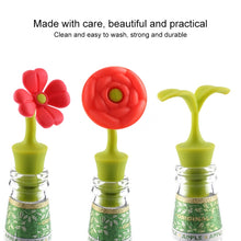 Load image into Gallery viewer, 3 PCS Creative Wine Drink Preservation Stopper Flower Silicone Wine Stopper, 3 PCS Rose Stopper, 3 PCS Red Sun Flower Beer Stopper, 3 PCS Leaf Beer Stopper