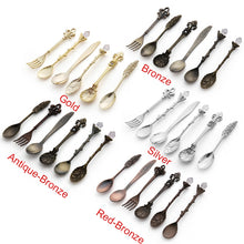Load image into Gallery viewer, 6pcs / Set Vintage Mini Coffee Spoons Suit Royal Style Metal Carved Coffee Fruit Cutler Dessert Flatware Kitchen Tools, Gold, Red Bronze, Antique Bronze（With Red Fork）, Antique Bronze（With Antique Fork）, Silver