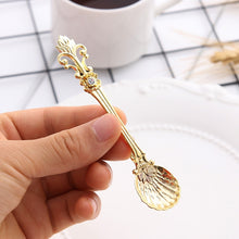 Load image into Gallery viewer, 6pcs / Set Vintage Mini Coffee Spoons Suit Royal Style Metal Carved Coffee Fruit Cutler Dessert Flatware Kitchen Tools, Gold, Red Bronze, Antique Bronze（With Red Fork）, Antique Bronze（With Antique Fork）, Silver