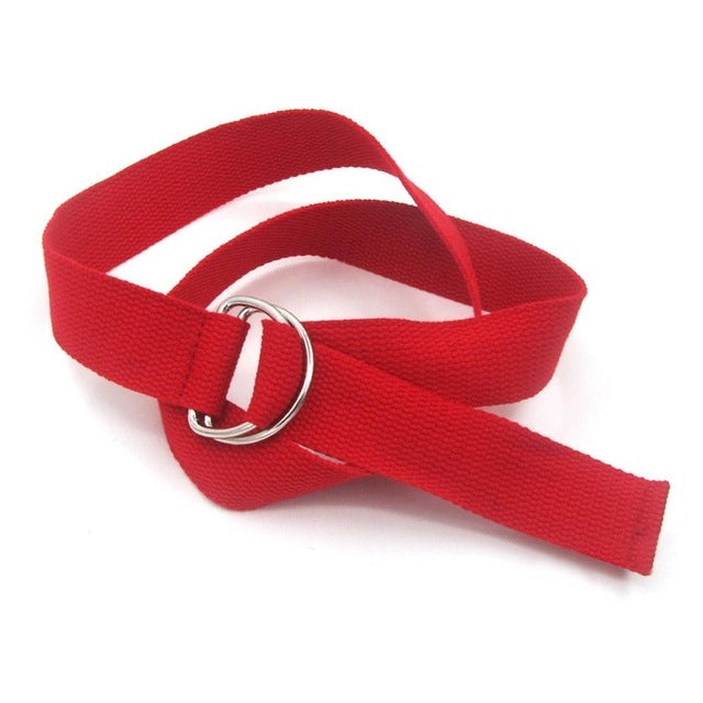Unisex Canvas Waist Belts Double Rings Buckle Waistband Strap Belts Solid Casual Belt
